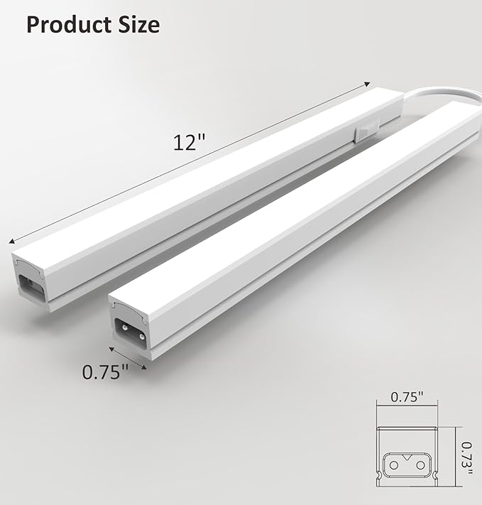 Under Cabinet Lighting Plug in, 12 Inch 2 Pcs, Linkable AC120V 3CCT 3000K/4000K/5000K Ultra Slim, LED Under Cabinet Lights for Counter Light, Kitchen, Shelf, Sink, Workshop, Desk，White