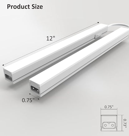 Under Cabinet Lighting Plug in, 12 Inch 2 Pcs, Linkable AC120V 3CCT 3000K/4000K/5000K Ultra Slim, LED Under Cabinet Lights for Counter Light, Kitchen, Shelf, Sink, Workshop, Desk，White