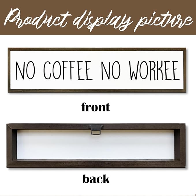 Funny Coffee Signs Decor, Funny Offices Decor, Coffees Work Humor Wood Signs, Home Kitchen Decors for Shelf, Decorative Wooden Table Sign, No Coffee No Workee Sign, 17.8x4x1.2 inches