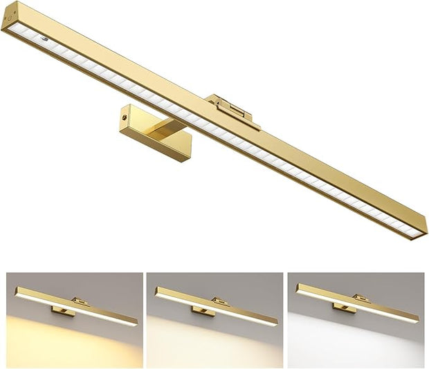 Picture Lights for Wall, Brushed Gold Battery Operated Picture Light 24in Art Light CCT Dimmable Recharging Battery Wall Light with Remote Control for Living Room Gallery