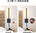 ZEROUNO Modern Plug in Wall Sconce Indoor Wall Light, Minimalist LED Line Wall Lamp with Switch, Adjustable Matte Black Wall lamp for Living Room Bedroom Hallway Reading etc
