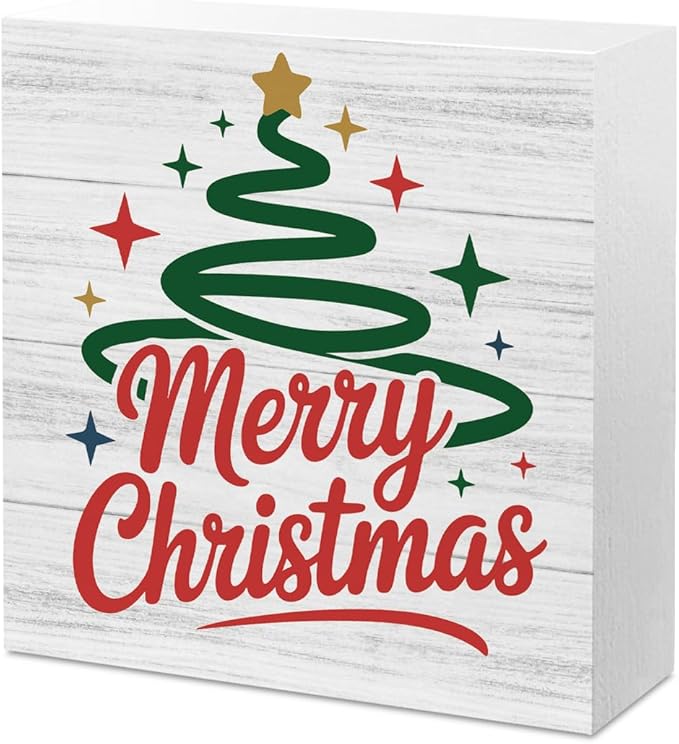 Christmas Decor Christmas Sign Decorations for Home Merry Xmas Sign for Home Office Desk Table Cubicle Shelf Xmas Desk Accessories 5 x 5 inch