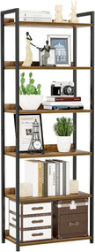 NUMENN Bookshelf, 6 Tier Bookshelves, Home Office Bookcase Shelf Storage Organizer, Free Standing Storage Shelving Unit for Bedroom, Living Room and Home Office, Vintage