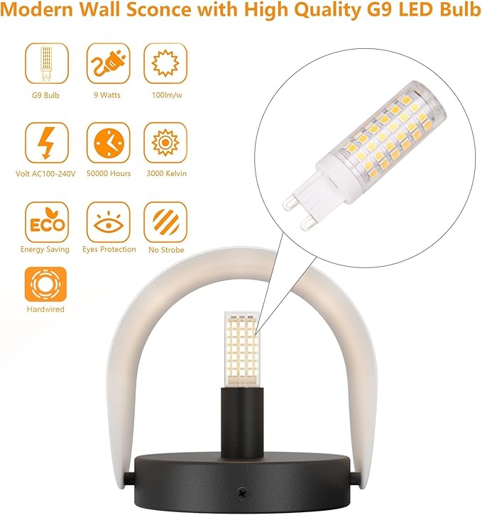 Aipsun Black Modern LED Wall Sconce Indoor Wall Lights 2 Packs Hardwired Up and Down Wall Mount Light for Living Room Bedroom Hallway Corridor Conservatory Warm White 3000K(with G9 Bulbs)