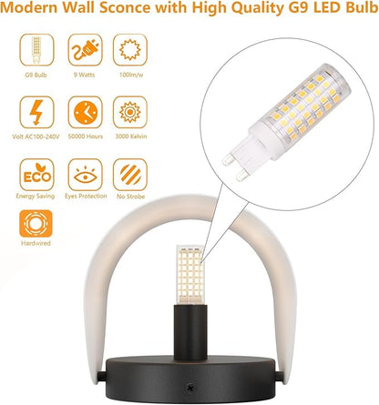 Aipsun Black Modern LED Wall Sconce Indoor Wall Lights 2 Packs Hardwired Up and Down Wall Mount Light for Living Room Bedroom Hallway Corridor Conservatory Warm White 3000K(with G9 Bulbs)