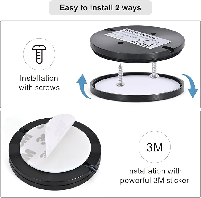 6pack LED Puck Light Kit, 2700-6000K Smart Round Under Cabinet Lighting with APP Control, Compatible with Alexa, Google Assistant, for Under Counter, Kitchen (Black)