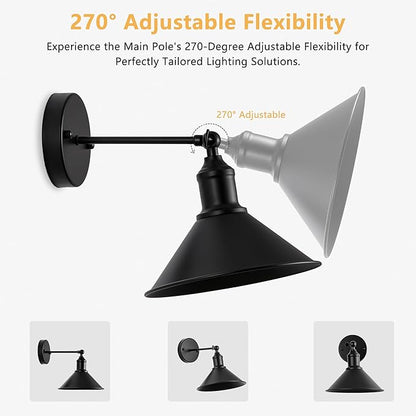 Vintage Black Wireless Battery Operated Wall Sconces, Cordless LED Wall Lights Set of 2 with Remote Control, for Bedroom, Farmhouse, Gallery - Easy Setup, Adjustable Brightness, Long-Lasting Battery