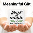 Inspirational Desk Decor New Beginnings Gift for Women Men, Rustic Trust the Magic of New Beginnings Wooden Sign Decorations for Home Office Desk Shelf Table 5 x 5 Inches