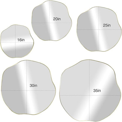 POZINO Irregular Shaped Mirror, 16" Asymmetrical Mirror, Gold Scalloped Rounded Mirrors, Modern Frameless Abstract Mirrors for Living Room Bedroom Bathroom Entryway Fireplace Hallway
