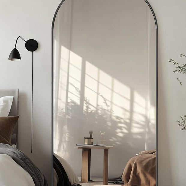 Full Length Mirror with Stand, 71"x28" Arched Full Body Mirrors, Large Stand Up Mirror, Aluminum Frame Floor Standing Mirrors, Freestanding Hanging Leaning Mounted for Bedroom Living Room Black