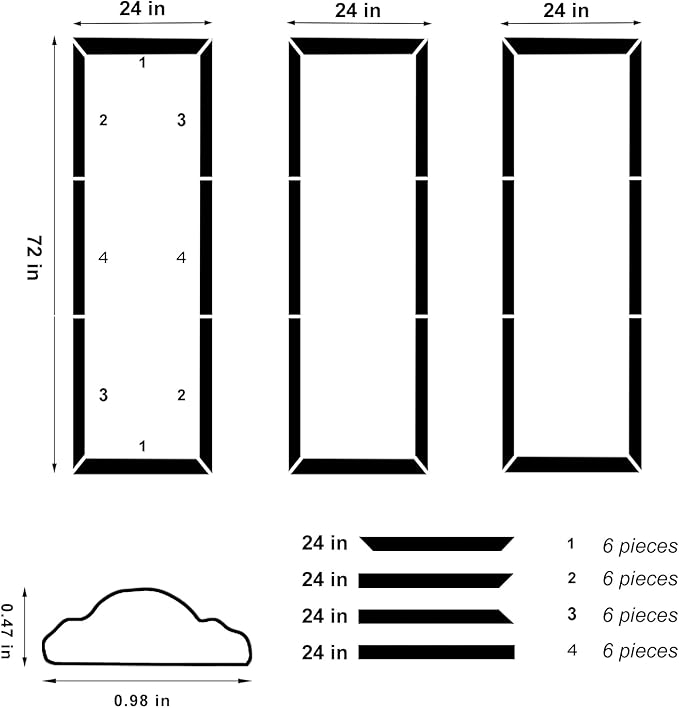 3 Set Peel and Stick Wall Molding Kit, Premade Self Adhesive Wainscoting Panels, Ready to Assemble Accent Molding Trim for Interior Wall Moulding Decor (24x72in)