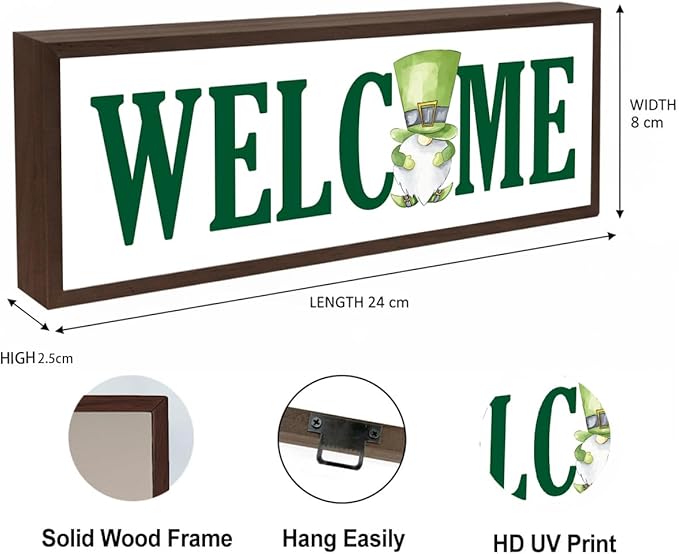 Irish Welcome Sign, Irish Gnome Decor, Decorative Wooden Signs and Plaques, St Patricks Day Themed Decoration for Front Door, Modern Farmhouse Home Decor, Housewarming Decors, 9.5x3.1x1 inches