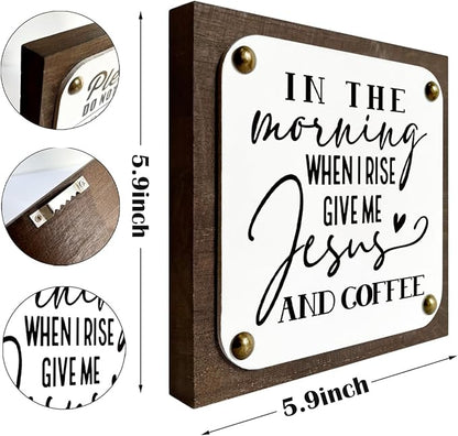 Coffee Wood Sign, Coffee Home Decor, Wooden Box Signs Decors Art, Kitchen Shelf Decoration, Coffees Lover Present, In the Morning When I Rise Give Me Jesus and Coffees Sign