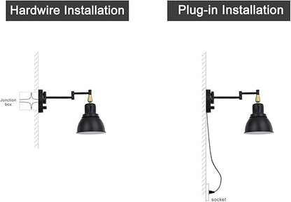 TRLIFE Dimmable Swing Arm Wall Lights with Plug in Cord Wall Mounted Light Industrial Wall Sconce , E26 Base, UL Listed(1 Pack)