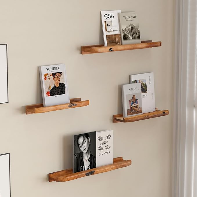 Ceder Wood Live Edge Picture Ledge Shelf Set of 2 - Handmade Natural Cedar Root, Floating Wall Shelves for Frames (24")