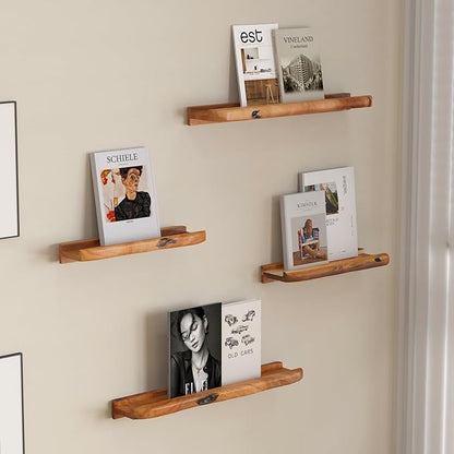 Ceder Wood Live Edge Picture Ledge Shelf Set of 2 - Handmade Natural Cedar Root, Floating Wall Shelves for Frames (24")