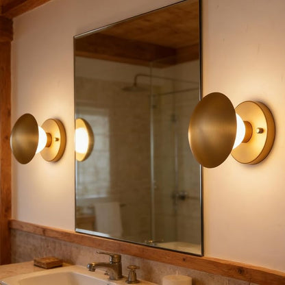 Modern Gold Mushroom Globe Wall Sconces, Spherical Wall Lamp, Mid Century Small Brass Vanity Single Ball Lights Fixture, Contemporary Milk Glass Wall Mounted Lamp for Bedroom Bathroom Hallway
