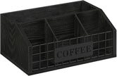 YINMIT Coffee Station Organizer for Countertop, Wood Coffee Bar Organizer with Removable Dividers for Pods, Syrup, Cups, Stirrer, Tea - Office Bar Accessories, Iron Wire-Black