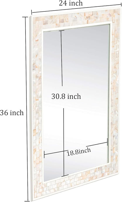 Tanmicoshomy Coastal Bathroom Mirror 24x36 Inch, Mother of PeB0FQ4SCCP3arl Inlay White Mirrors for Bathroom, Bedroom or Living Room