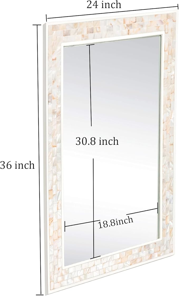 Tanmicoshomy Coastal Bathroom Mirror 24x36 Inch, Mother of PeB0FQ4SCCP3arl Inlay White Mirrors for Bathroom, Bedroom or Living Room
