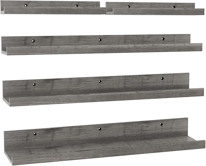 Giftgarden 24 Inch Wall Mounted Floating Shelves Set of 5, Grey Wood Wall Shelves for Bathroom, Bedroom, Kitchen, Living Room Storage and Decoration, Gray Wooden Picture Ledge
