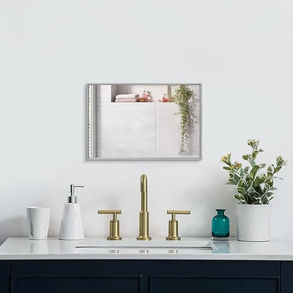 AAZZKANG Grey Wall Mirror Decorative Metal Framed Mirrors Modern for Bedroom Bathroom Dressing Room Home Entrancce Decor Rectangular