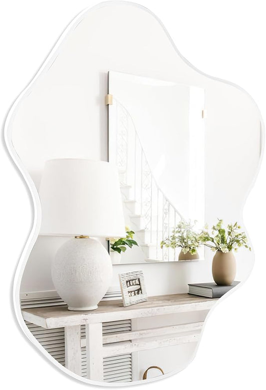 CULER Irregular Black Bathroom Wall Mirror,Asymmetrical Vanity Modern Tempered Glass Mirror for Bedroom,Living Room,Entryway