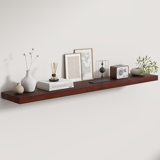 Fun Memories Rustic Real Wood Floating Shelves, 8 Inch Deep Floating Shelf Wall Mounted, 48