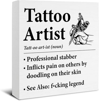 Gifts for Tattoo Artists - Tattoo Shop Decor Wooden Sign Home Office Bedroom Beauty Shop Decor - 5 x 5 Inches