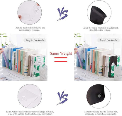 MerryNine Clear Book Ends 4pcs, Acrylic Bookends for Shelves, Non-Slip Bookend Decorative for Heavy Duty Book, Books Holder Stopper for Kids, Bookshelf Dividers Books Organizer for Office Home School