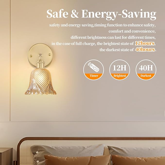 GEEZO Vintage Battery Operated Wall Sconce, with Rechargeable Battery Powered Wall Light with Remote Control for Bedside Bedroom
