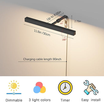 4W Plug in Picture Light for Paintings with Remote Control, 12" LED Art Display Lighting for Gallery, Dartboard, Artwork, Black Wall Mounted Picture Frame Light