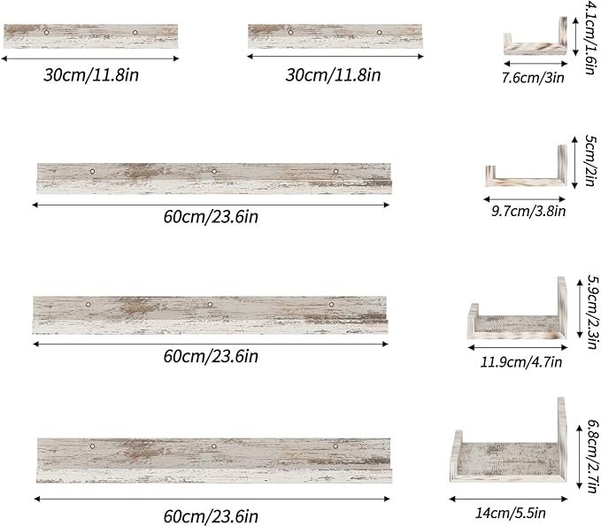 Giftgarden 24 Inch Wall Mounted Floating Shelves Set of 5, Distressed White Wood Wall Shelves for Bathroom, Bedroom, Kitchen, Living Room Storage and Decoration, Rustic Wooden Picture Ledge