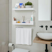 HIIMIEI Bathroom Shelves Wall Mounted: White Floating Shelf with Hand Towel Bar, 14.9in Acrylic Hanging Shelves Over Toilet, Set of 3 Bathroom Organizers Rack for Skin Care, Perfume, Lotion Storage