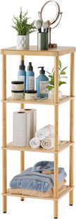 AmazerBath Bamboo Bathroom Shelf, 4-Tier Bathroom Storage Shelf, Multifunctional Storage Rack for Living Room Bedroom Kitchen, Space Saver