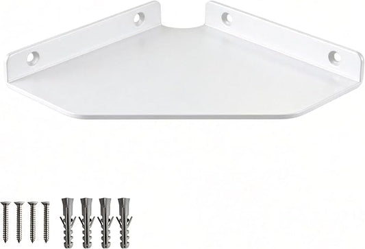 8 Inch White Floating Corner Shelf Wall Mounted, Triangle Wall Shelf for Kitchen, Speakers, Wine, Trophies & Decor