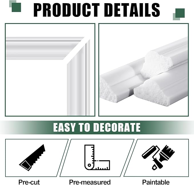 3 Sets Peel and Stick Pre-Cut Wall Molding Kit Wainscot Wall Panel Premade Wainscoting Panels for Interior Molded Home Moulding Decoration(Novel)