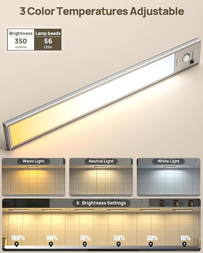 Under Cabinet Lights Wireless, 12'' Rechargeable Motion Sensor Light Indoor, 3 Color Temperature Dimmable Closet Lighting with Remote, Under Counter Lights for Kitchen, Pantry, Stairs, Wardrobe