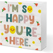 Classroom Decor Wooden Box Sign, inspirational Wood Box Sign, Inspirational Gifts Desk Decor Signs For Classroom, I Am So Happy You’re Here Boho Positive Decorative Signs