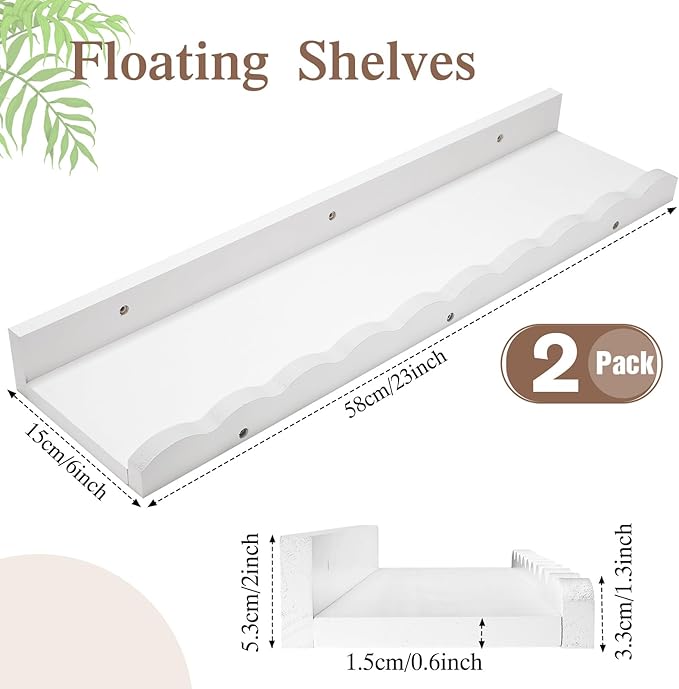 Suzile 2 Pcs Scalloped Shelves Wall Floating Shelves Set for Room, Bathroom, Bedroom, Cute Room Decor Aesthetic and Books, Toys, Photo Frames Storage(23
