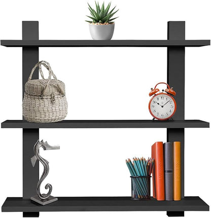 Sorbus Bathroom Shelves - 3-Tier Wall Mounted Floating Shelves for Books, Trophies, Wall Decor, Kitchen, Living Room & Bathroom Decor - Decorative Hanging Display Over the Toilet Storage Shelf - Black