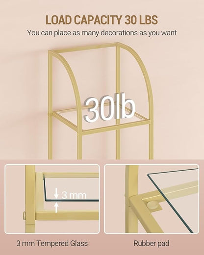 Bookcase Bookshelf, Tempered Glass Arched Bookshelf for More Storage, Slim Shelving Unit for Bedroom, Bathroom, Home Office, Steel Frame, 6 Tier Gold BC20699G