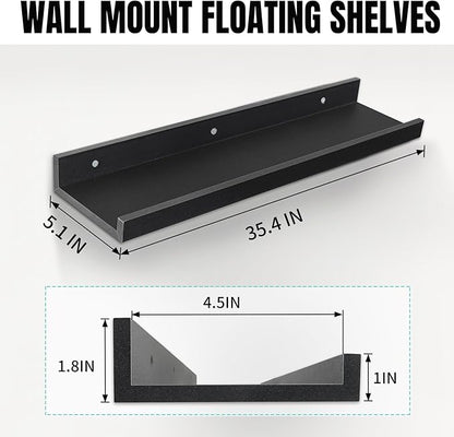 LaVie Home 35.4-Inch Black Floating Shelves for Wall Storage Set of 4 - Modern Minimalist Picture Ledge Shelf Wall Decor for Kitchen, Bedroom, Bathroom, and Living Room, Large Floating Shelves