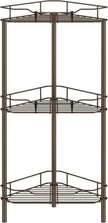 3 Tier Floor Standing Corner Shower Caddy Organizer Shelf with Hooks, Bathroom Shelves Stand Rack, Bronze