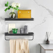 2PCS 15.7 Inch Floating Bathroom Shelves with Towel Bar, Clear Tempered Glass Wall Shelf with Hand Towel Holder for Bathroom Storage Organizer, Matte Black