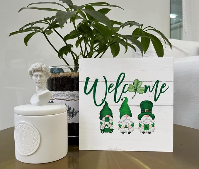 St. Patrick's Day Decor, Welcome Sign, Wooden Box Sign Desk Decor, White Wood Box Sign, Farmhouse Decor for Front Door, St. Patrick's Day Wood Decorations, Housewarming Decor, Rustic Home Decor