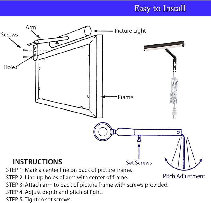 Ciata 7-Inch Picture Light with Integrated LED,3000K Warm White, 2Watt (40W Eqv) Metal Wall Mount Artwork Display Light, CRI90, 96 in Cord Length with in-line On/Off switch in Oil Rubbed Bronze Finish