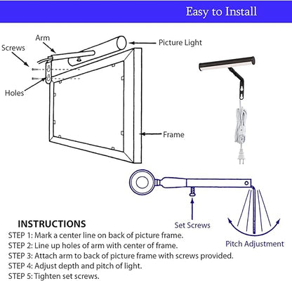 Ciata 7-Inch Picture Light with Integrated LED,3000K Warm White, 2Watt (40W Eqv) Metal Wall Mount Artwork Display Light, CRI90, 96 in Cord Length with in-line On/Off switch in Oil Rubbed Bronze Finish