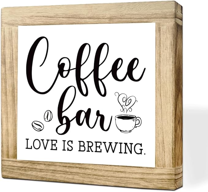 Wood Coffee Sign Coffee Bar Love Is Brewing Handmade Wood Coffees Decor Square Kitchen Wall Art Office Decor Rustic Cafe Bar Decoration Sign Coffees Plaque For Home Kitchen Decoration 5.9x5.9 Inch