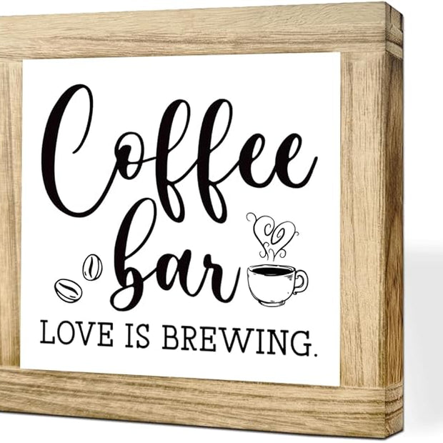 Wood Coffee Sign Coffee Bar Love Is Brewing Handmade Wood Coffees Decor Square Kitchen Wall Art Office Decor Rustic Cafe Bar Decoration Sign Coffees Plaque For Home Kitchen Decoration 5.9x5.9 Inch